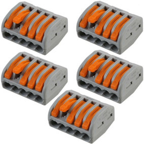 5x 5 Way WAGO Connector 32A Electrical Lever Terminal Block Push Fit Junction