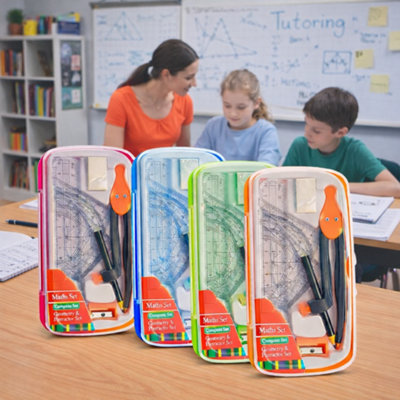 5x 8 Piece Maths Geometry Set with Compass and Protractor Clear Case ...