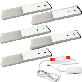 5x ALUMINIUM Slim Rectangle Under or Over Cabinet Kitchen Light & Driver Kit - Natural White LED