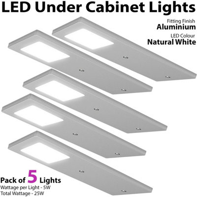 5x ALUMINIUM Ultra-Slim Rectangle Under Cabinet Kitchen Light & Driver Kit - Natural White LED