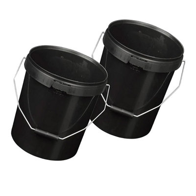 5x Black Strong 25L Hard Wearing Plastic Buckets With Tamper Evident Lids & Handles - 3