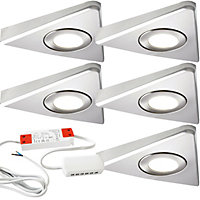 5x BRUSHED NICKEL Triangle Surface Under Cabinet Kitchen Light & Driver Kit - Natural White LED
