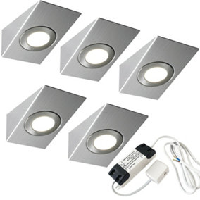 5x BRUSHED NICKEL Wedge Surface Under Cabinet Kitchen Light & Driver Kit - Natural White LED