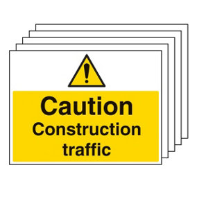 5x CAUTION CONSTRUCTION TRAFFIC Warning Sign Self Adhesive  400x300mm