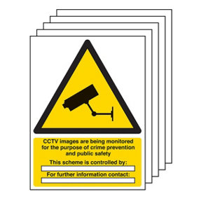 5x CCTV IMAGES ARE BEING MONITORED Security Sign - Self Adhesive A4