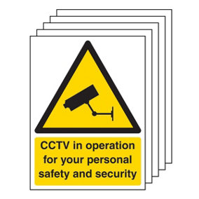 5x CCTV IN OPERATION FOR YOUR SAFETY Sign 1mm Rigid Plastic 150x200mm