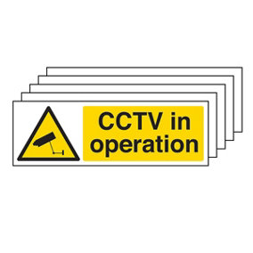 5x CCTV IN OPERATION GDPR Warning Sign - Brushed Alum. Comp 300x100mm