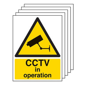 5x CCTV IN OPERATION Warning Sign - 1mm Rigid Plastic Portrait A4 Size