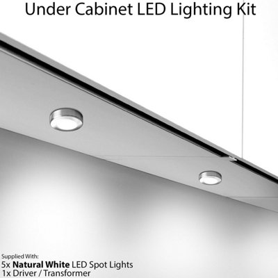 5x CHROME Round Surface or Flush Under Cabinet Kitchen Light & Driver Kit - Natural White LED