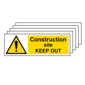 5x CONSTRUCTION SITE KEEP OUT Warning Sign 1mm Rigid Plastic 600x200mm