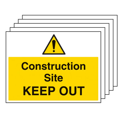 5x CONSTRUCTION SITE KEEP OUT Warning Sign - Self Adhesive  600x450mm