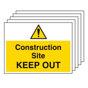 5x CONSTRUCTION SITE KEEP OUT Warning Sign - Self Adhesive  600x450mm