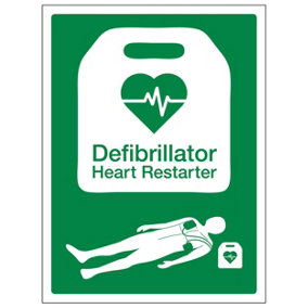 5x DEFIBRILLATOR HEART RESTARTER Safety Sign Self-Adhesive 150x200mm