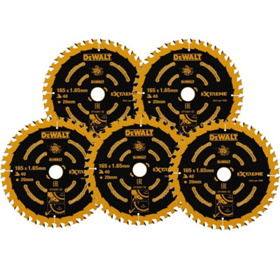 5x Dewalt DT10301 Circular Saw Blade 165 x 20mm x40 Tooth Extreme Framing DWE550