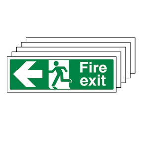 5x FIRE EXIT Safety Sign Arrow Left - 2mm Rigid Plastic - 450x150mm