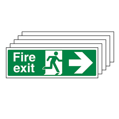 5x FIRE EXIT Safety Sign Arrow Right - Glow in Dark Plastic 300x100mm