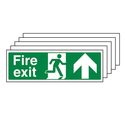 5x FIRE EXIT Safety Sign Arrow Up Glow in the Dark Plastic - 300x100mm