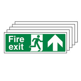 5x FIRE EXIT Safety Sign Arrow Up Glow in the Dark Plastic - 300x100mm