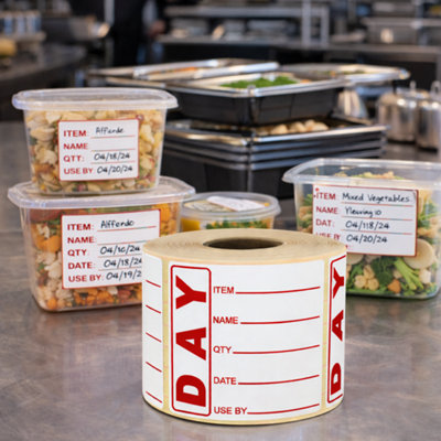 5x Food Labels Roll Use By 500 Stickers 50x75mm Writable Freezer and ...