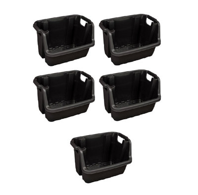 5x Heavy Duty Stacking Box Crate Veg Recycling Storage Box Home Tool Caddy Black