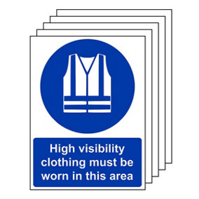 5x HIGH VIS MUST BE WORN IN THIS AREA Safety Sign 1mm Rigid Plastic A4