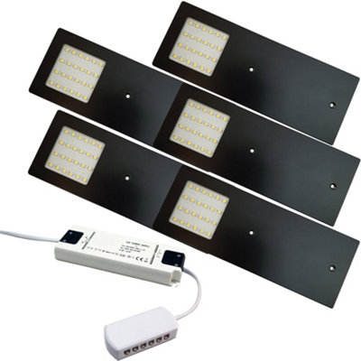 5x MATT BLACK Ultra-Slim Rectangle Under Cabinet Kitchen Light & Driver Kit - Natural White LED ...