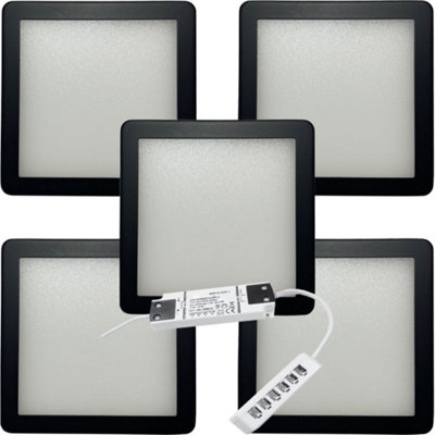 5x MATT BLACK Ultra-Slim Square Under Cabinet Kitchen Light & Driver ...