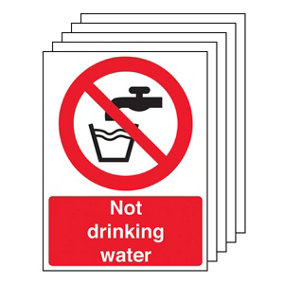 5x NOT DRINKING WATER Safety Sign Portrait - Self Adhesive - 100x150mm