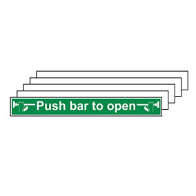 5x PUSH BAR TO OPEN Safety Sign - Landscape Self-Adhesive - 600x75mm