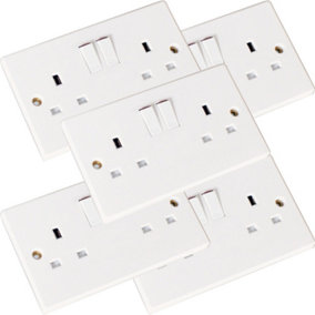 5x Twin Double UK Mains Wall Plug Socket 1 Gang 240V 13A Power Face Plate Outlet