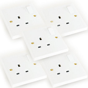 5x White Single UK Mains Wall Plug Socket 1 Gang 240V 13A Power Plate Outlet