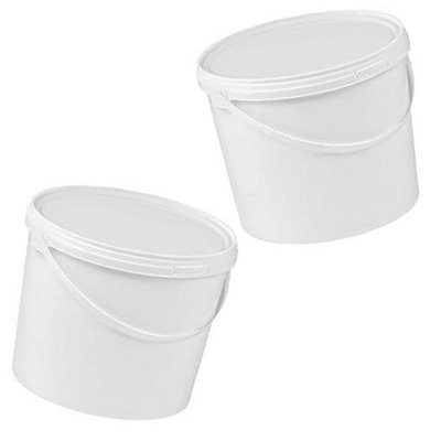 5x White Strong 10L Hard Wearing Plastic Buckets With Tamper Evident Lids & Handles