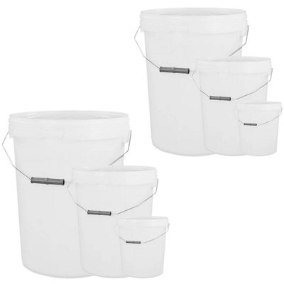 5x White Strong 25L Hard Wearing Plastic Buckets With Tamper Evident Lids & Handles