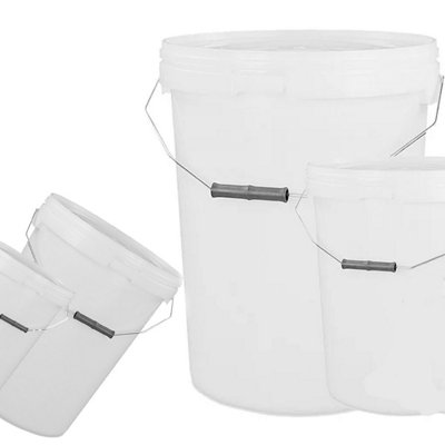 5x White Strong 25L Hard Wearing Plastic Buckets With Tamper Evident Lids & Handles
