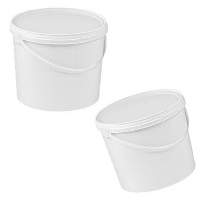 5x White Strong 5L Hard Wearing Plastic Buckets With Tamper Evident Lids & Handles