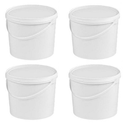 5x White Strong 5L Hard Wearing Plastic Buckets With Tamper Evident Lids & Handles