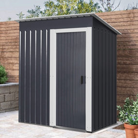 5x3ft Charcoal Black Metal Garden Storage Shed Pent Roof with Single Door