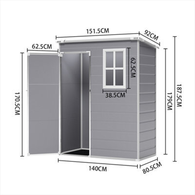 5X3ft Garden Plastic Storage Shed Lockable Door with Black Roof and Floor