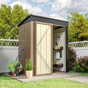 5x3ft Garden Storage Shed Metal Shed Pent Roof with Lockable Single Door