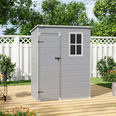 5X3ft Waterproof Outdoor Plastic Shed Garden Storage Shed Tool Shed, Grey