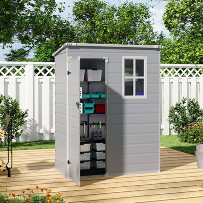 5X3ft Waterproof Outdoor Plastic Shed Garden Storage Shed Tool Shed, Grey