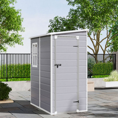 5x4 ft Waterproof Apex Roof Outdoor Plastic Shed Garden Storage Shed Tool Shed, Grey