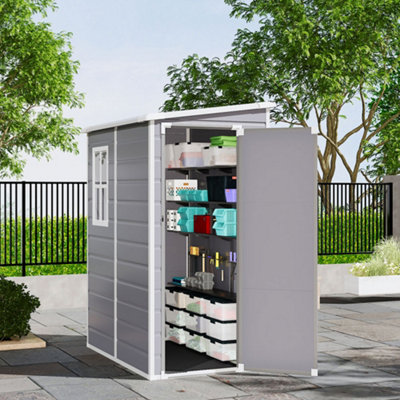 5x4 ft Waterproof Apex Roof Outdoor Plastic Shed Garden Storage Shed Tool Shed, Grey