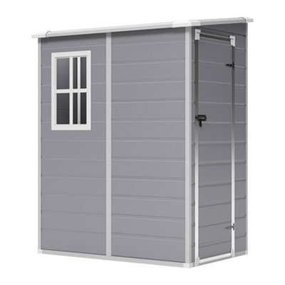5x4 ft Waterproof Apex Roof Outdoor Plastic Shed Garden Storage Shed Tool Shed, Grey