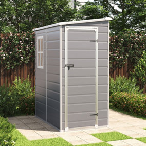 5X4FT Garden Plastic Storage Shed Black Roof with Lockable Door and Floor
