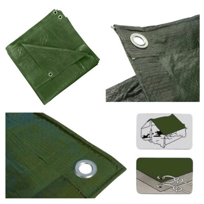 5x5m Green Heavy Duty Tarpaulin Sheet Waterproof & Reinforced 90gsm