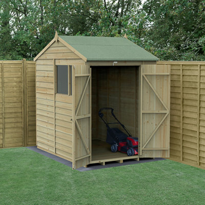 5x7 4LIFE Reverse Apex Shed 25yr Guarantee Overlap Pressure Treated  - Double Door - 2 Windows