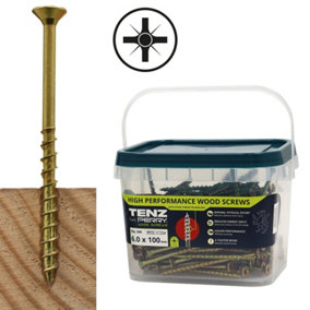 6.0mm x 100mm No.6090 TENZ from Perry High Performance Wood Screws - Pozi Head - Tub of 200
