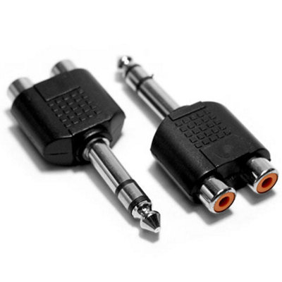 6.35mm 1/4" Stereo Male to Dual RCA PHONO Female Splitter Adapter Mic Converter