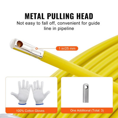 6.35mm x 129.5m Fiberglass Fish Tape Wire Cable Puller Rodder